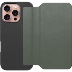WORK38IP-EG-IP16PRO [iPhone 16 Pro 用 PUレザースマホケース/ストラップホール＆カードポケット付き エバーグリーン]