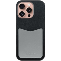 WORK49IP-BKGY-IP16PRO [iPhone 16 Pro 用 PUレザースマホケース/ストラップホール＆カードポケット付き ブラックグレー]