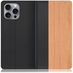 WORK08IP-SA-IP16PM [iPhone 16 Pro Max 用 天然木仕様の本革スマホケース/スタンド機能＆カードポケット付き 桜]