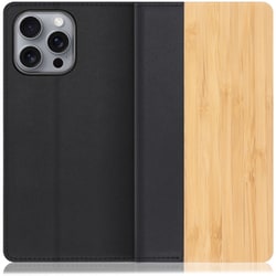 WORK08IP-TA-IP16PM [iPhone 16 Pro Max 用 天然木仕様の本革スマホケース/スタンド機能＆カードポケット付き 竹]
