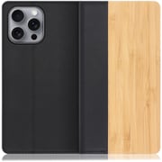 WORK08IP-TA-IP16PM [iPhone 16 Pro Max 用 天然木仕様の本革スマホケース/スタンド機能＆カードポケット付き 竹]