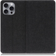 WORK17IP-BK-IP16PM [iPhone 16 Pro Max 用 デニム生地スマホケース/スタンド機能＆カードポケット付き ブラック]