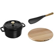 STAUB 50thアニバーサリーセット（ココット ラウンド 20cm ブラック/マグネットトリベットRD 23cm/マルチスプーン） Z1031-967