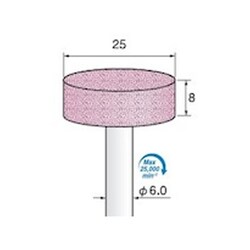 GS521 [アルゴファイル 軸付ピンク砥石#60 Φ25X8 Φ6.0軸 PA砥粒 5本入り]