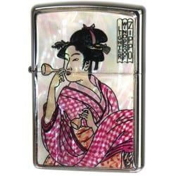 フレーム貝貼りエポ ビードロを吹く女