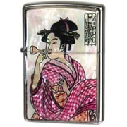 フレーム貝貼りエポ ビードロを吹く女