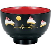 都汁椀 平筋 黒 親子うさぎ 370ml 日本製 電子レンジ・食洗機可 水切りつき 735084