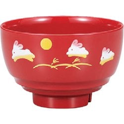 都汁椀 平筋 朱 親子うさぎ 370ml 日本製 電子レンジ・食洗機可 水切りつき 735091