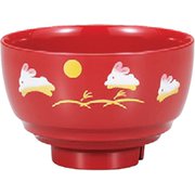 都汁椀 平筋 朱 親子うさぎ 370ml 日本製 電子レンジ・食洗機可 水切りつき 735091