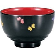 都汁椀 平筋 黒 市松蝶 370ml 日本製 電子レンジ・食洗機可 水切りつき 735251