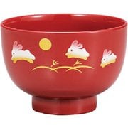 都汁椀 朱 親子うさぎ 400ml 日本製 電子レンジ・食洗機可 735930