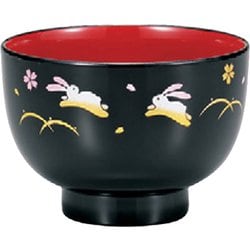 都汁椀 黒 うさぎ桜 400ml 日本製 電子レンジ・食洗機可 736197