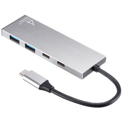 USB3.2/3.1 Gen2 ハブ ドック 10Gbps 4ポート（USB-CからUSB-C×2/USB-A×2） 薄型 コンパクト ケーブル一体型 ケーブル長10cm シルバー USB-10TC14SV