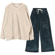 モコモコセットアップ レディース グレージュ/ネイビー LLサイズ