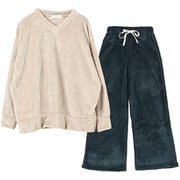 モコモコセットアップ レディース グレージュ/ネイビー Lサイズ