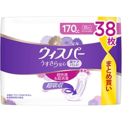 ウィスパー うすさら安心 170cc 38枚 長時間・夜でも安心用 [軽失禁用品・用具 女性用 吸水ケア 尿もれパッド]