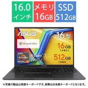 ノートパソコン/ASUS Vivobook シリーズ/16型/Ryzen 7 7730U/メモリ 16GB /SSD 512GB/Windows 11 Home/Microsoft Office Home and Business 2021 (デジタルアタッチ版) + Microsoft 365 Basic (1年間使用権) /インディーブラック M1605YA-R7165TYWS