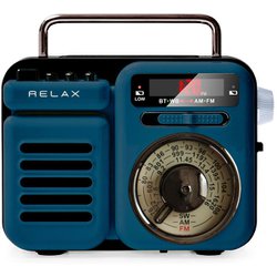 マルチレトロラジオクロック 手回し充電/ソーラー充電機能付き クラシックブルー RE-096-12