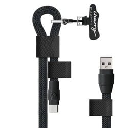 充電ケーブル内蔵 ショルダーストラップ オールブラック Charry-ABK-AC