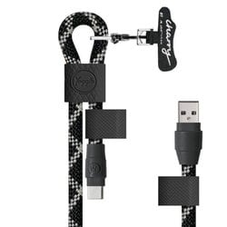 充電ケーブル内蔵 ショルダーストラップ ブラックホワイト Charry-BK＆WH-AC