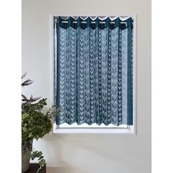 ぱたぱたアコーディオンカーテン リーフ柄 幅150cm×丈100cm ネイビー 日本製 27001