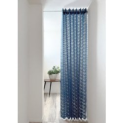 ぱたぱたアコーディオンカーテン リーフ柄 幅150cm×丈250cm ネイビー 日本製 27001