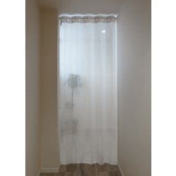 アコーディオンカーテン 花とストライプ柄 幅100cm×丈250cm アイボリー 日本製 31139
