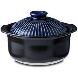萬古焼 銀峯 菊花 ご飯鍋 「二重蓋」 3合炊き ごはん 土鍋/直火 レンジ オーブン OK/日本製/瑠璃釉 ブルー 46171
