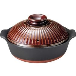 萬古焼 銀峯 菊花 IH対応 土鍋 9号 3-4人用/IH・直火対応/日本製/飴釉 ブラウン 19045