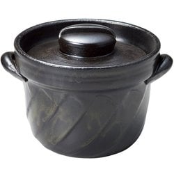萬古焼 ご飯土釜 ご飯鍋 ねじれご飯釜 2合 直径20cm ごはん 土鍋/直火対応/電子レンジ対応/食洗機対応/耐熱陶器/日本製/黒釉 18816