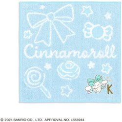 サンリオキャラクターズ ビッグリボンシナモロール 25cm×25cm ブルー タオルハンカチ イニシャルK 28-2030070