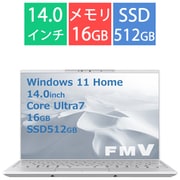 EVO対応モバイルパソコン FMV/UHシリーズ/14.0型 WUXGA/Core Ultra 7 155H/メモリ 16GB/SSD 512GB/Windows 11 Home/Office Home and Business 2024/シルバーホワイト FMVU90J3W