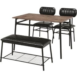 ダイニングセット テーブル：幅109×奥行70×高さ70cm/チェア：幅45×奥行48×高さ78×座面高43cm/ベンチ：幅86×奥行40×高さ44×座面高44cm LDS-4884BK