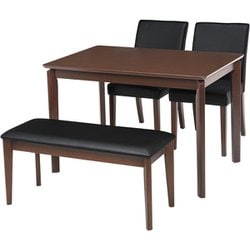 ダイニング4点セット テーブル：幅110×奥行70×高さ70.5cm/チェア：幅43×奥行57×高さ81×座面高44cm/ベンチ：幅93.5×奥行35.5×高さ44cm VDS-7301DBPB-4S