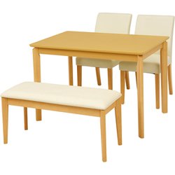 ダイニング4点セット テーブル：幅110×奥行70×高さ70.5cm/チェア：幅43×奥行57×高さ81×座面高44cm/ベンチ：幅93.5×奥行35.5×高さ44cm VDS-7301NAPW-4S