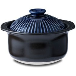 萬古焼 銀峯 菊花 ご飯鍋 「二重蓋」 2合炊き ごはん 土鍋/直火 レンジ オーブン OK/日本製/瑠璃釉 ブルー 46161