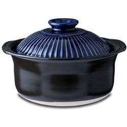 萬古焼 銀峯 菊花 ご飯鍋 「二重蓋」 5合炊き ごはん 土鍋/直火 レンジ オーブン OK/日本製/瑠璃釉 ブルー 46181