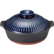 萬古焼 銀峯 菊花 IH対応 土鍋 9号 3-4人用/IH・直火対応/日本製/瑠璃釉 ブルー 19046
