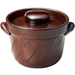 萬古焼 ご飯土釜 ご飯鍋 ねじれご飯釜 2合 直径20cm ごはん 土鍋/直火対応/電子レンジ対応/食洗機対応/耐熱陶器/日本製/飴釉 ブラウン 18817