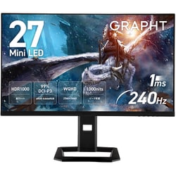 ゲーミングモニター/27型/WQHD（2560×1440）/Fast IPSパネル/ノングレア/量子ドット/Mini LED/Display HDR 1000/240Hz/1ms（OD） GRT044-2724ML-BK