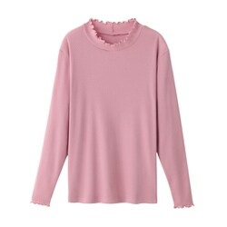 メロー使いの長袖リブカットソー ローズ M