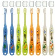 TB4SE [歯ブラシ 乳児用 0-3才 やわらかめ 8本入 セット ディノサウルス 個包装 キャップ付き 15cm]