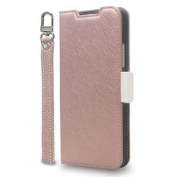 CR_R12CSPLNA_CW [Redmi 12 5G 対応 ケース 手帳型 カード 収納 スマホ ストラップ スタンド 機能 付 スマホケース PU レザー デニム カバー NU シャンパンローズ×ホワイト]