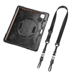 iPad Pro 13インチ （M4/2024）用 ケース カバー タッチペン収納 縦横対応 耐衝撃 ショルダーベルト付き スタンド ハンドル付 ブラック PDA-IPAD2017BK2