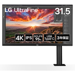 液晶モニター/LG UltraFine Display Ergo/31.5型/4K（3840×2160）/IPSパネル/DCI-P3 95％/HDR対応/アンチグレア/HDMI×2/DisplayPort/USB Type-C（USB PD60W）/USBハブ（Down×2）/メーカー3年保証 32UN880K-B