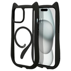 8346IP361HPMBK [iPhone 15/14/13用 ハイブリッドケース MagSafe対応 猫耳 耐衝撃吸収 MIL規格 ワイヤレス充電対応 ブラック]
