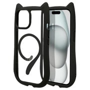 8346IP361HPMBK [iPhone 15/14/13用 ハイブリッドケース MagSafe対応 猫耳 耐衝撃吸収 MIL規格 ワイヤレス充電対応 ブラック]
