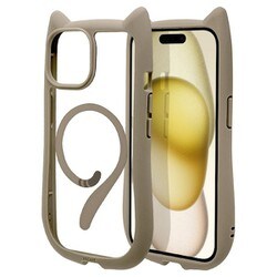 8347IP361HPMTA [iPhone 15/14/13用 ハイブリッドケース MagSafe対応 猫耳 耐衝撃吸収 MIL規格 ワイヤレス充電対応 トープ]
