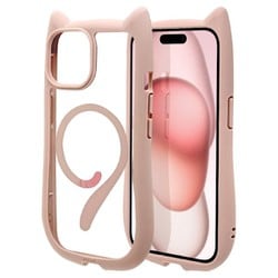 8348IP361HPMSPK [iPhone 15/14/13用 ハイブリッドケース MagSafe対応 猫耳 耐衝撃吸収 MIL規格 ワイヤレス充電対応 スモーキーピンク]
