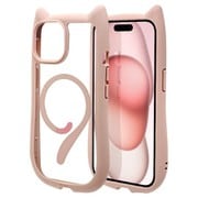 8348IP361HPMSPK [iPhone 15/14/13用 ハイブリッドケース MagSafe対応 猫耳 耐衝撃吸収 MIL規格 ワイヤレス充電対応 スモーキーピンク]